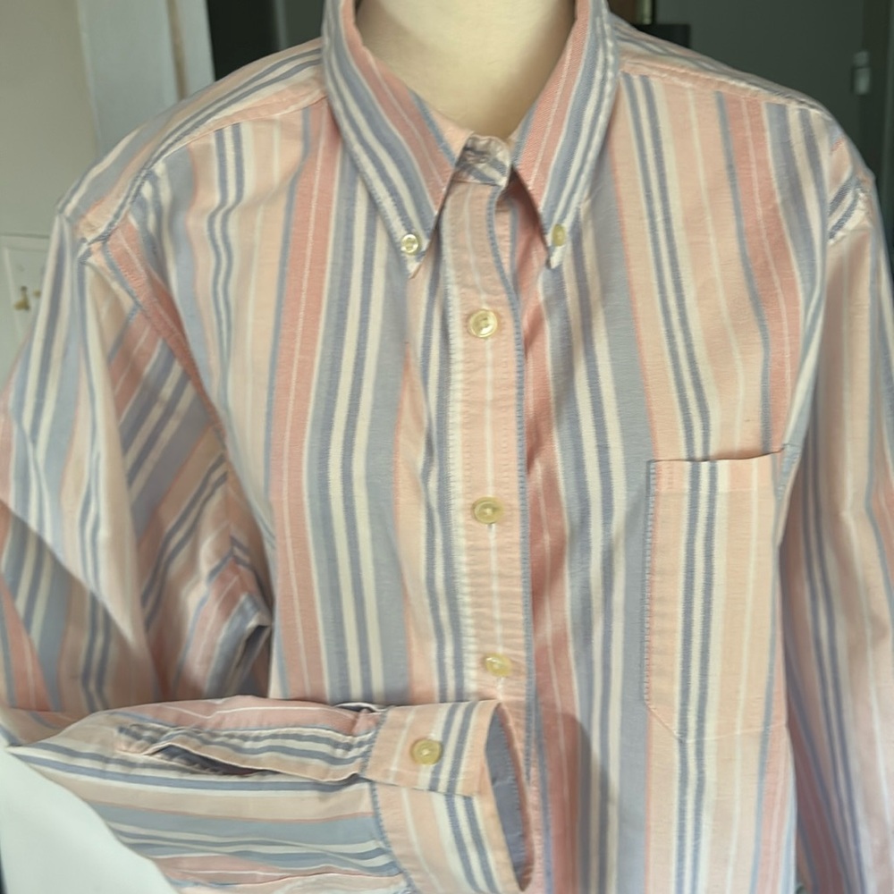 L.L. Bean pastel stripes button down collar shirt/blouse size XL petite